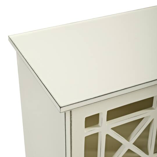 Walker Edison 32" Antique White Fretwork Accent Storage Cabinet